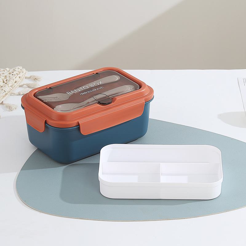 Lunchbox aus Edelstahl im nordischen Stil mit Gabel und Löffel, mikrowellengeeignet