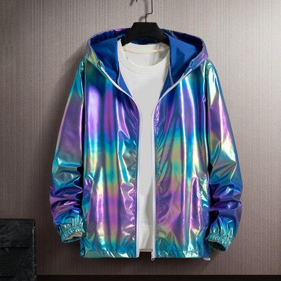 

Весенне-осенняя яркая красочная солнцезащитная куртка мужская с капюшоном и карманами с длинными рукавами куртка на молнии мужское пальто уличная одежда
