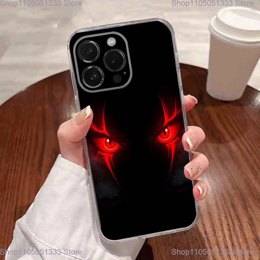 Scary Red Evil Demon Eyes Phone Case For iPhone 17,16,15,14,13,12,11 Plus,Pro,Max,XR,XS,Plus,E,SE4,Mini Transparent Cover
