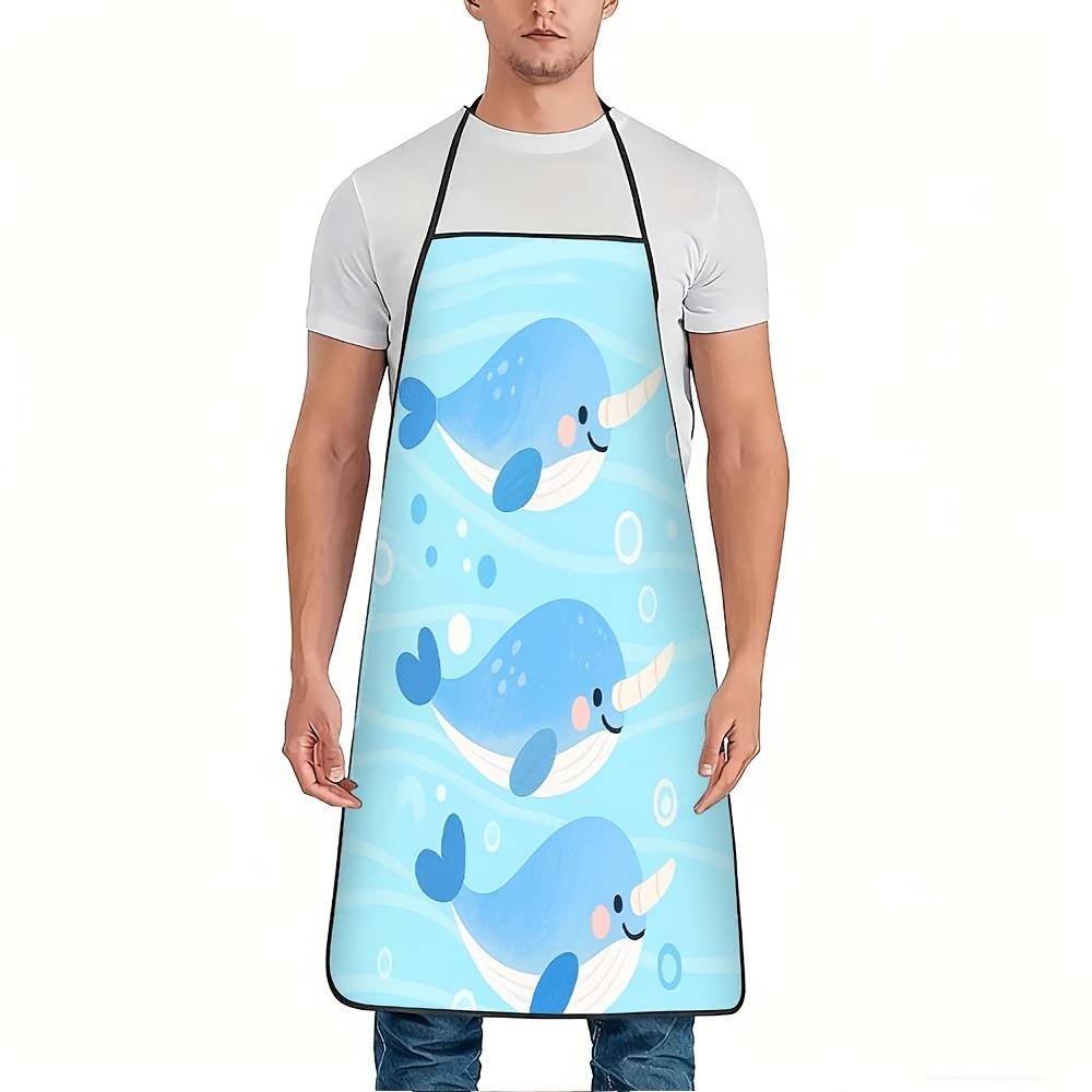 Cute Unicorn Whale Print Apron with Arctic Patterns, Adjustable Waistband - Durable Easy-Clean Polyester, Ideal for Cooking, Gardening, Harvesting, an