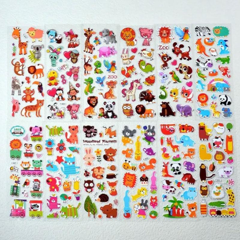 10 Sheets Kids Stickers Cartoon Animal Puffy Sticker Birthday Christmas New Year Gift for Girl Boy Cartoon Scrapbooking Stickers
