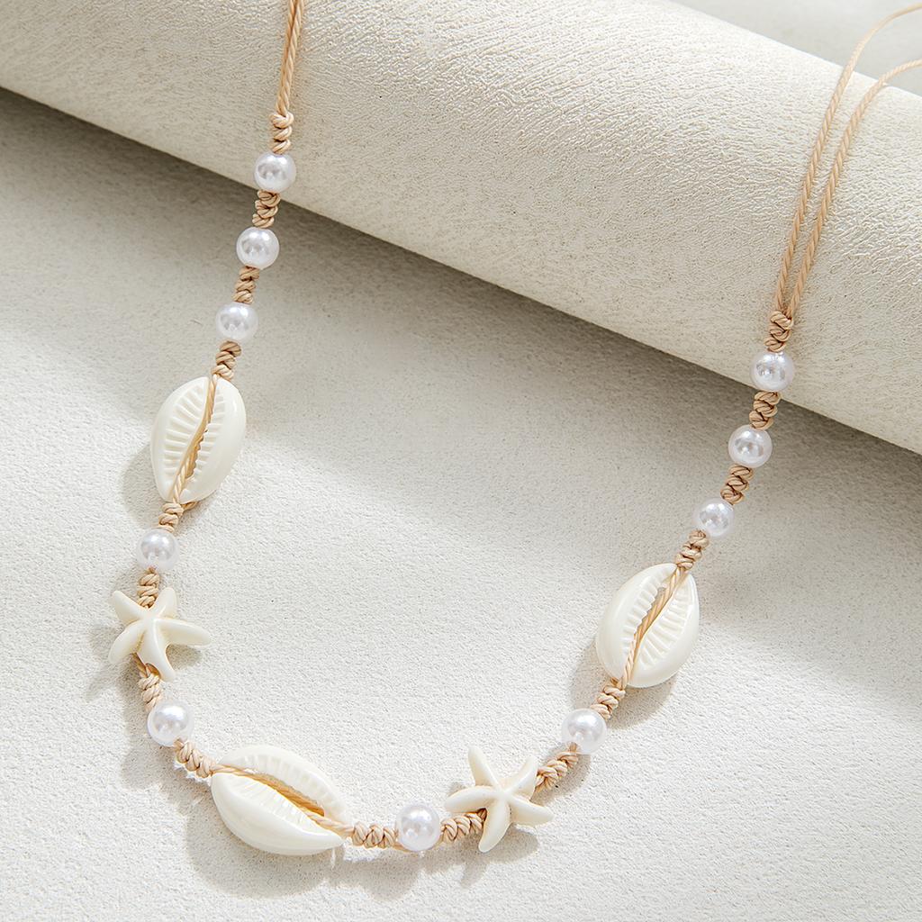 1 Piece of Resin Shell Necklace for Vacation Beach Wind, Turquoise, Starfish, Woven Choker Necklace