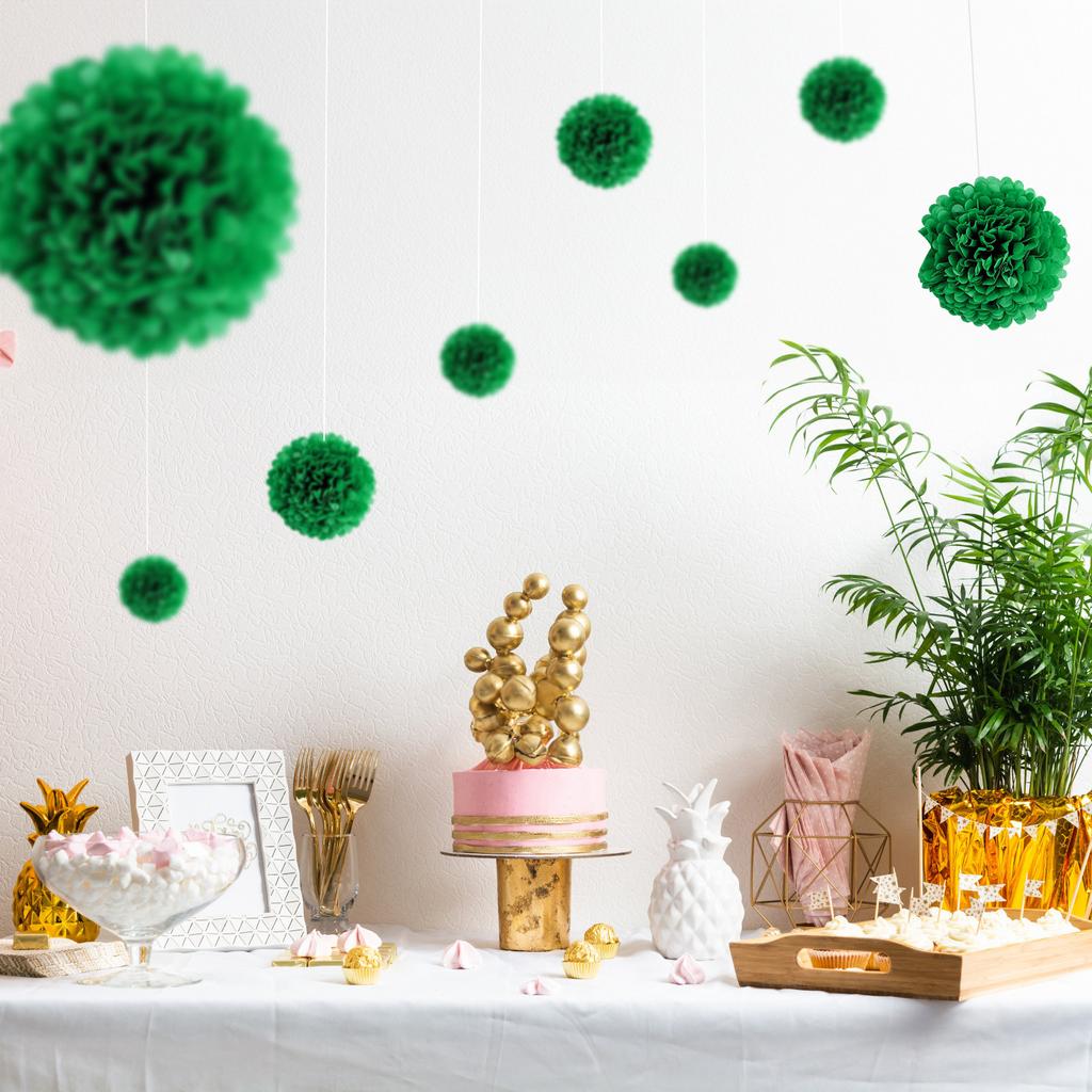 1pcs Set 7.8inch Deep Green Paper Paper Flowers Decorations For Birthday Party Hanging Flowers Pom Pom Paper