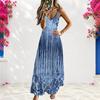 Women Plus Size White V Neck Strappy Sleeveless Printed A Line Long Dress