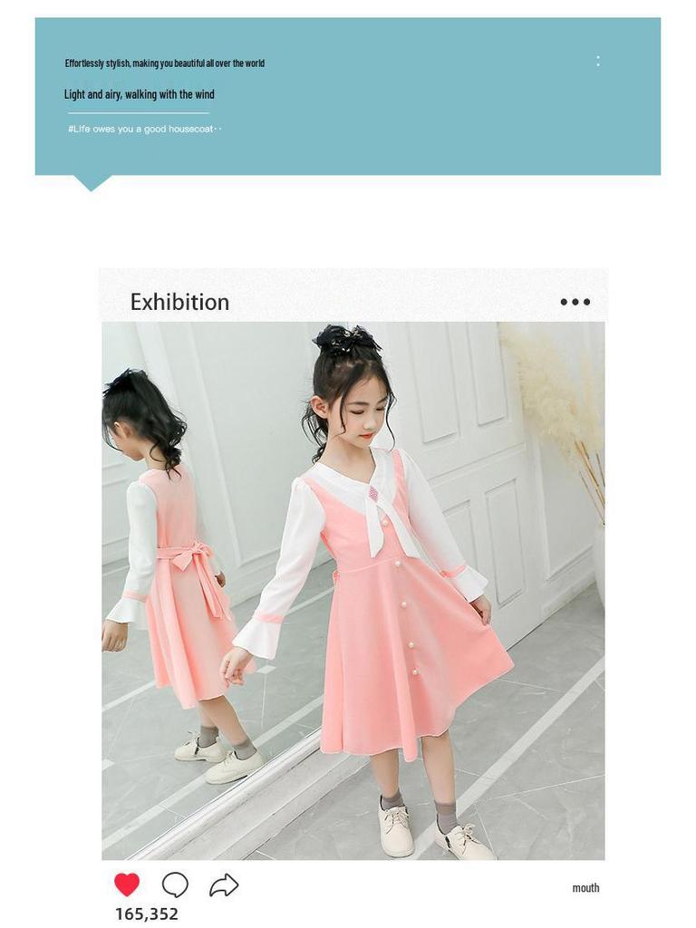 Dívčí módní jarně-podzimní dvoudílné princeznovské šaty