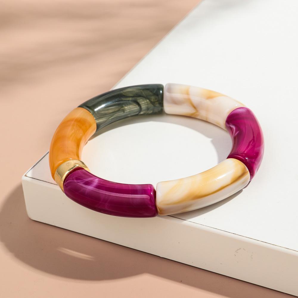 Nieuwe Grote Bamboe Buis Acryl Stapelarmband voor Vrouwen Mannen Vintage Kleurrijk Hars Dikke Elleboog Kralen Elastische Armband Koppel Sieraden