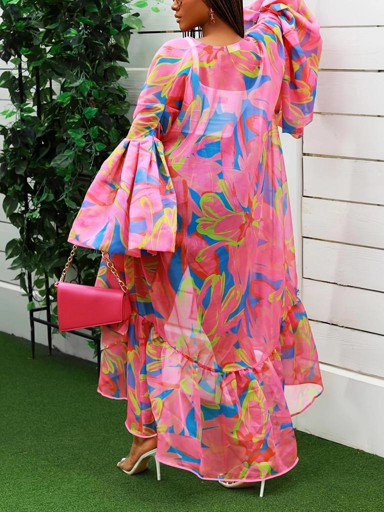 Elegant Women's Plus Size Fashion Coat with Irregular Hem and Lantern Sleeves