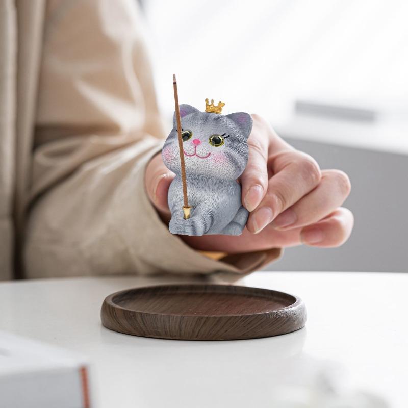Cat Ornament Plate,Cute Resin Kitten Incense Holder Bracket,Tide Play Line Incense Plug,Indoor Tea Room Aromatherapy Stove