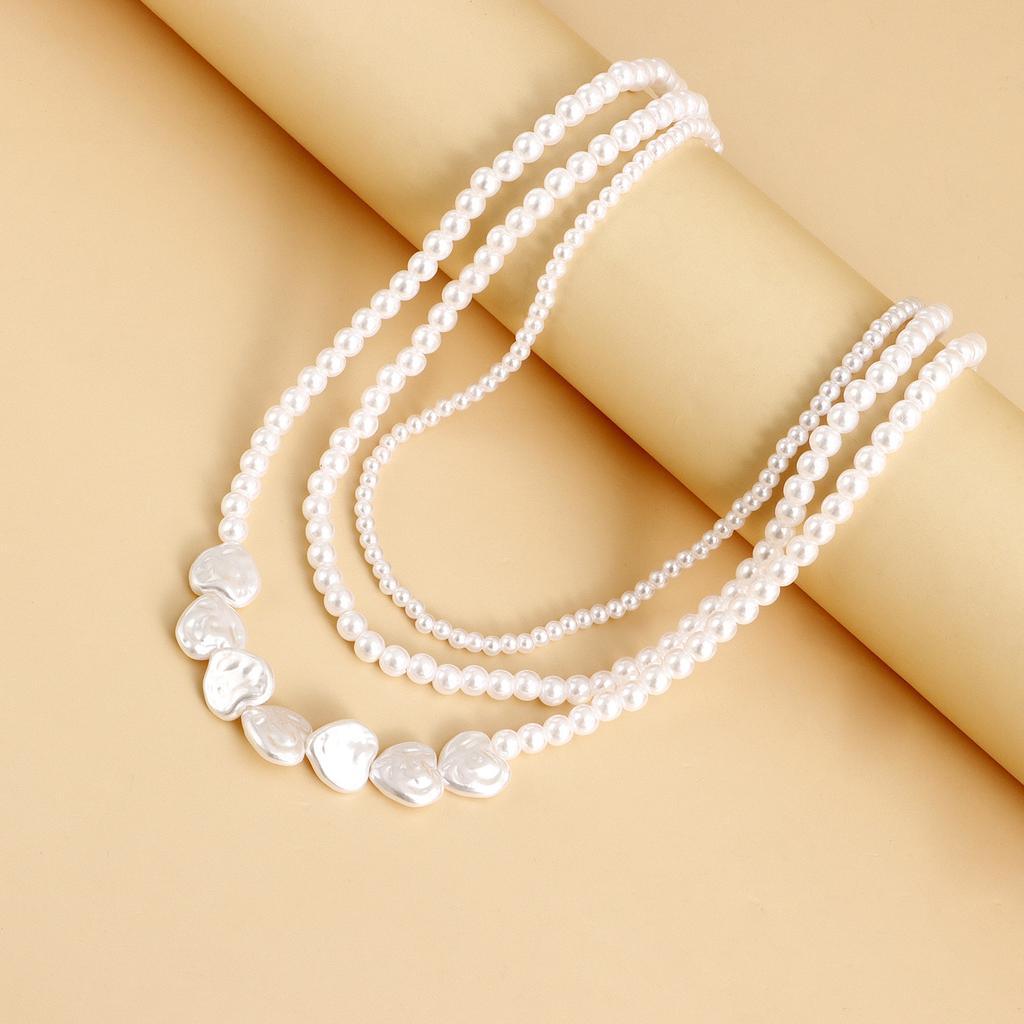 Europe, America, Multi-layer Bright Baroque Imitation Heart-shaped Pearl Neck Chain Necklace Jewelry Women, Cold Wind Sweater Chain