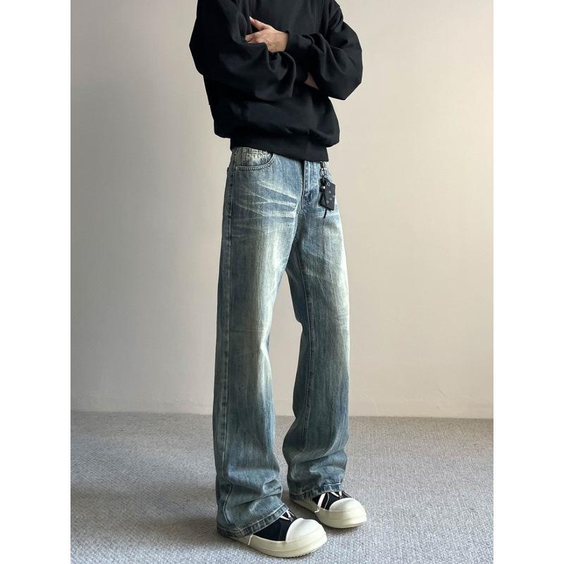 JYL Men s Flare Jeans American High-Street Vibe Vintage Washed Slim Cleanfit Denim S
