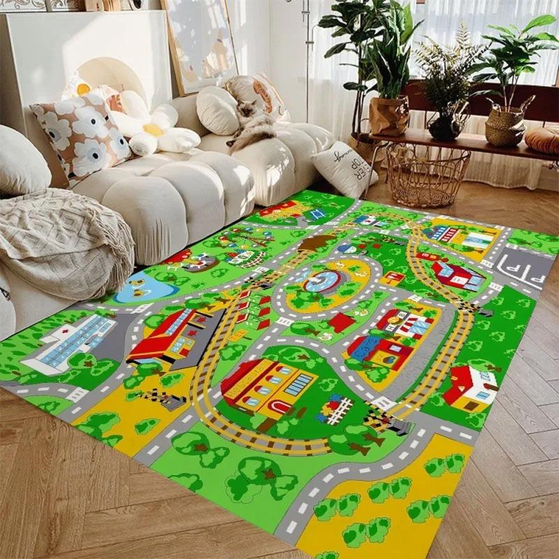 Child Playroom Floor Mat Highway City Traffic-Themed Carpet Rug for Kids Large Area Rug Ideal for Bedroom Home Decor