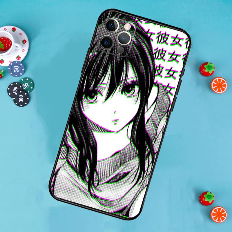 Sad Japanese Anime Aesthetic Phone Case For iPhone 17 Air 13 16 15 11 12 14 Pro Max 13 12 mini 15 16 Plus 16e Cover Funda