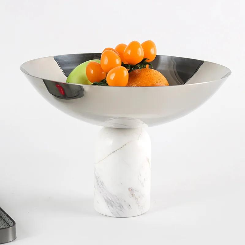 Marble Tray Geometric Cylindrical Fruit Plate Metal Tray Desktop Storage Container Snack Plate Home Decoration Accessories