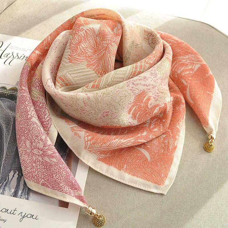 Square Lightweight Neck Scarf with Magnetic Clasp Adjustable Closure Soft Fabric Printed Pattern Elegant Design for Everyday Use