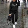 Burgundy Simple Hooded Sweater Corset Sweatpants Casual Two-piece Suit Women