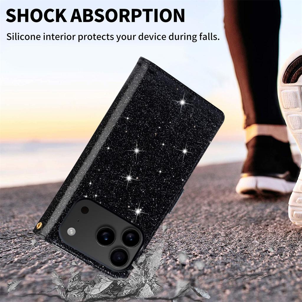 For iPhone 17 Pro Max Case Starry Sky Carving Leather Wallet Phone Cover with Wrist Strap