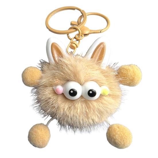 Cute Plush Fur Ball Keychain Unique Briquette Pendant Novelty Fluffy Keys Bag Charm Trendy Bag Accessory