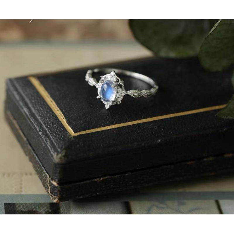 Natural Moonstone Blue Light Women's Ring - Trendy Korean & Japanese Style Gift for Girlfriend, Best Friend, or Lover on Valentine's Day