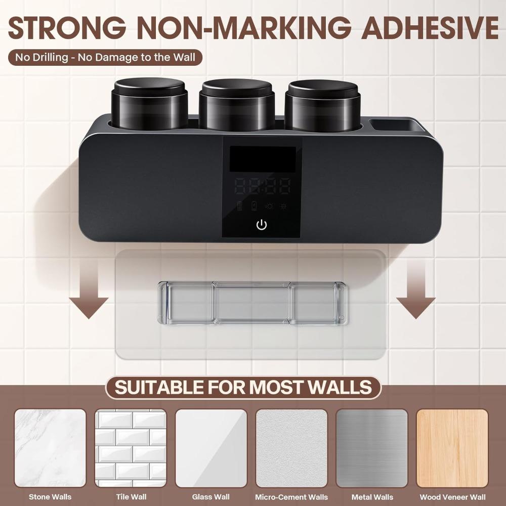 3-in-1 Toothbrush Cleaning Holder for Bathroom, Wall-mounted Toothbrush Holder with Drying and Cleaning Functions, Smart LED Screen