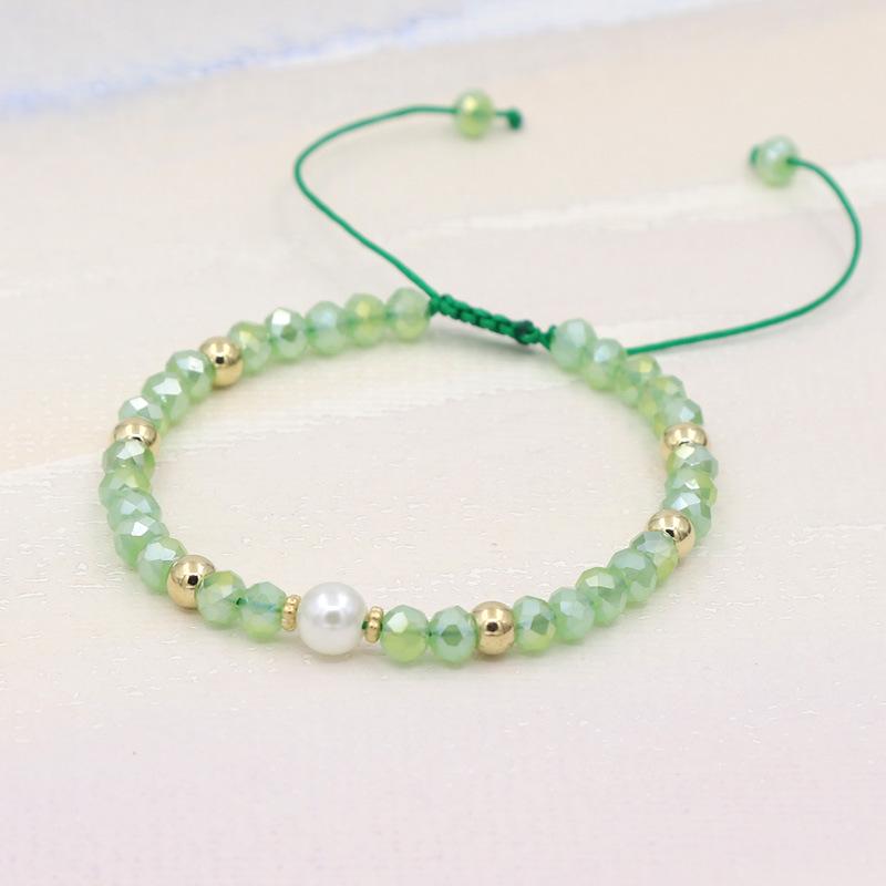 Colorful Crystal & Faux Pearl Adjustable Bead Bracelet, 6mm Beads