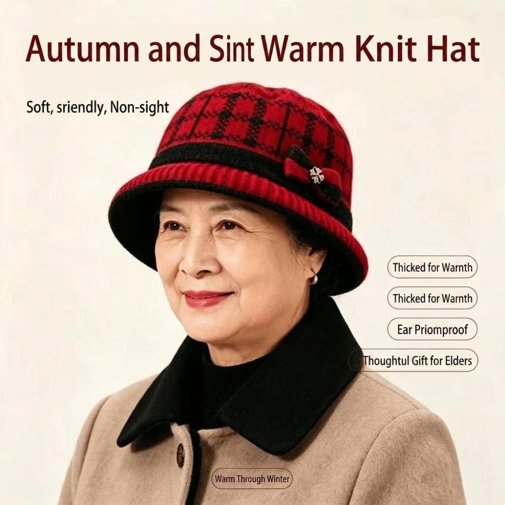 Thickened Knitted Woolen Hat Cold-proof Ear Protection Hat Fashion Dome Bow Bucket Cap Winter