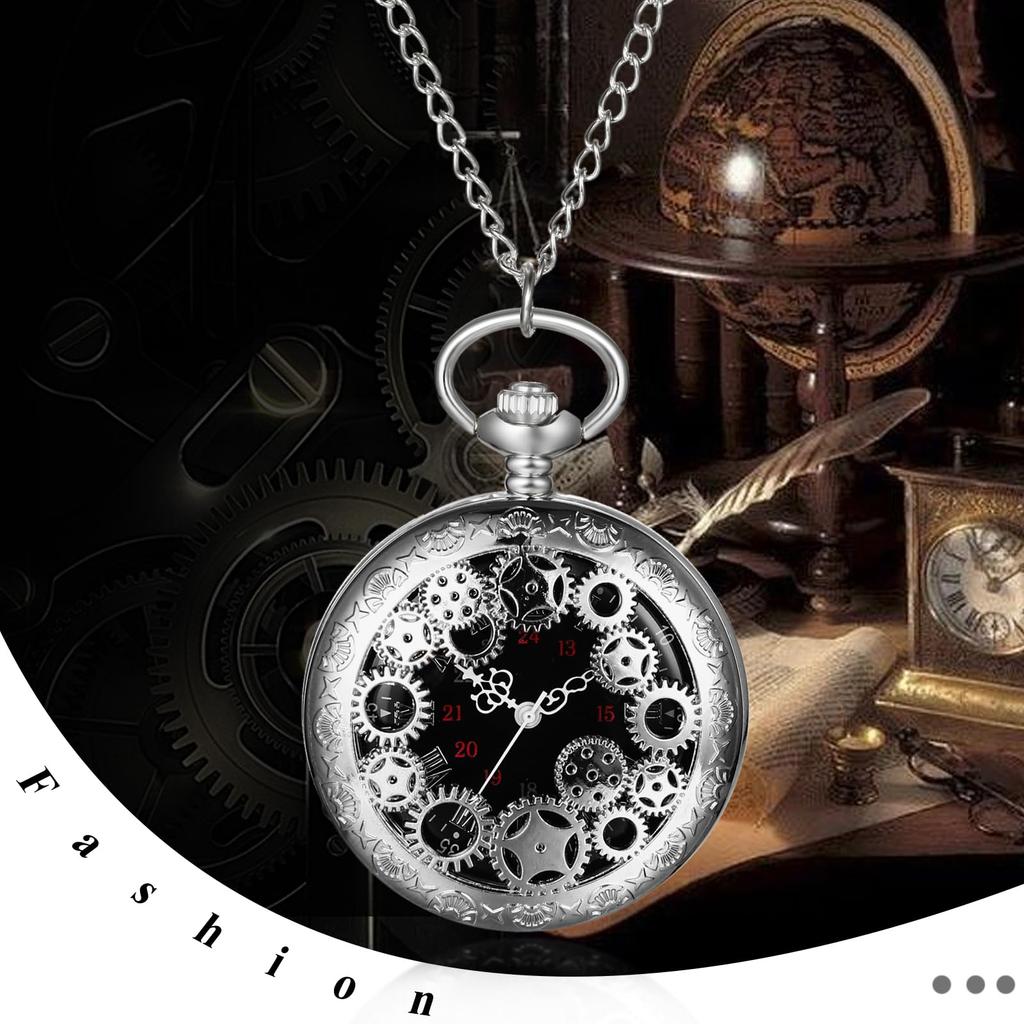 Pocket Watch Gear Skeleton Rome Analog Display Waterproof Pocket Watch Pendant Necklace Chain Birthday Anniversary Christmas Day Present Antique -