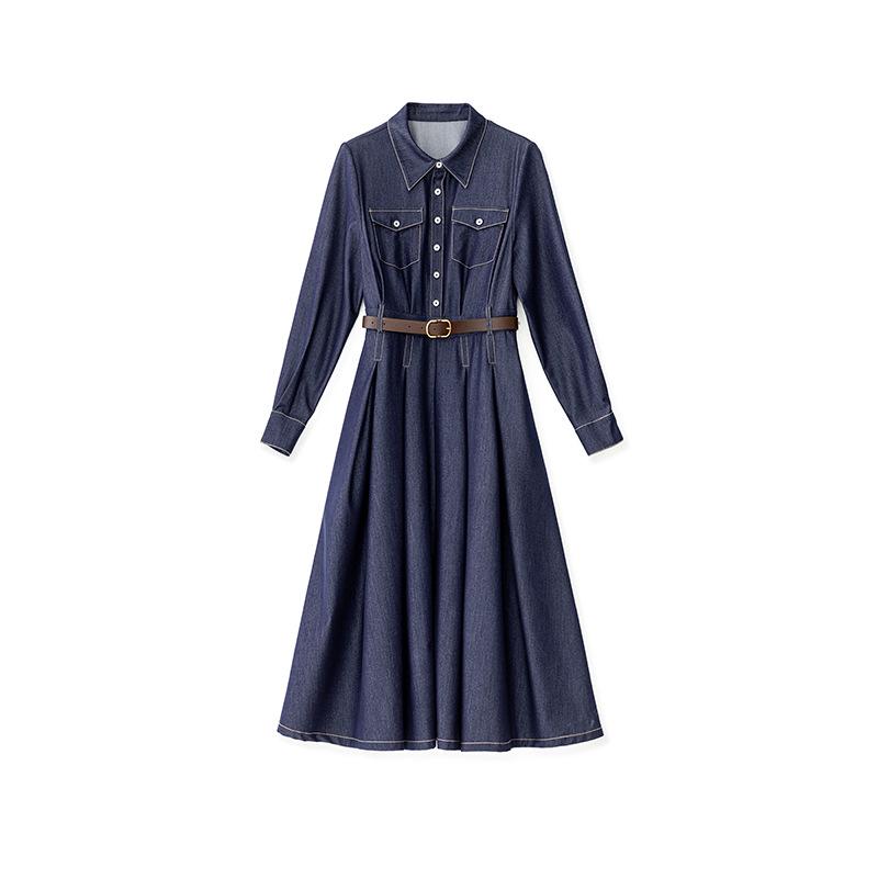 Women's Blue Denim Waist-Slimming Workwear Shirt Dress - Spring Fashion