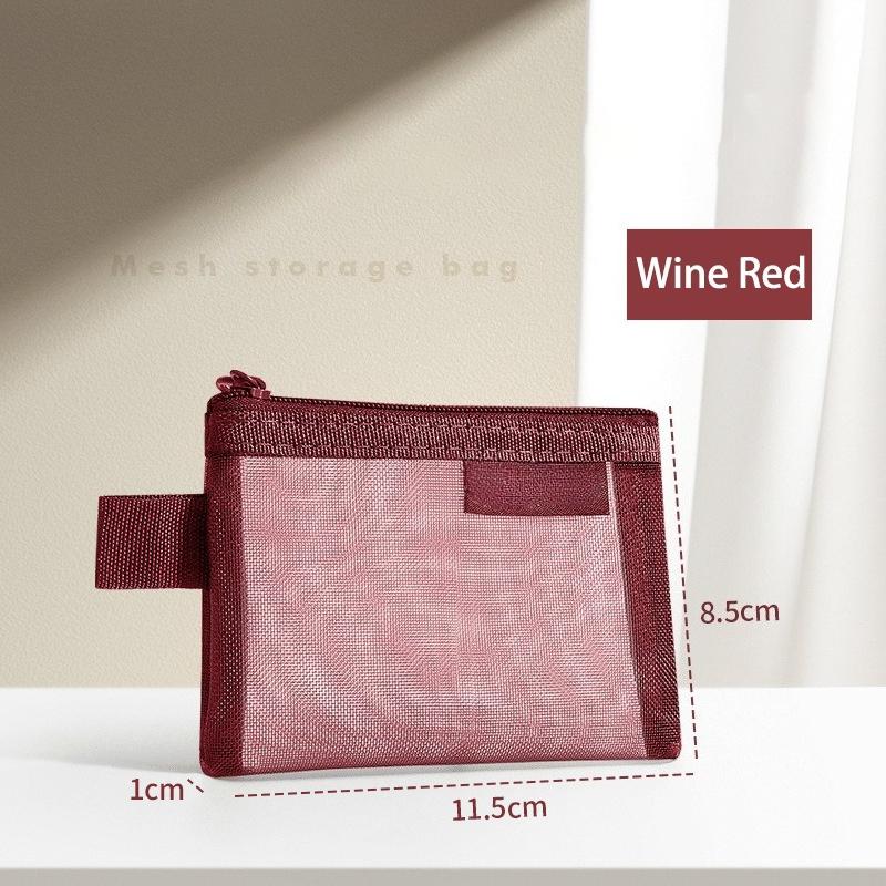 1PC Portable Mini Zipper Mesh Storage Bag New Coin Purse Small Square Mesh Coin Purse Travel Storage Carry Pouch with Zippered
