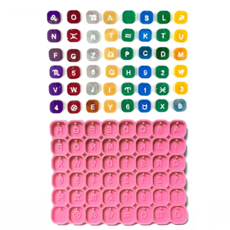 Alphabet Letter Silicone Mold Constellations Molds Keychain Car Decoration Tray 48 Cavities Silicone Mold for Home DIY