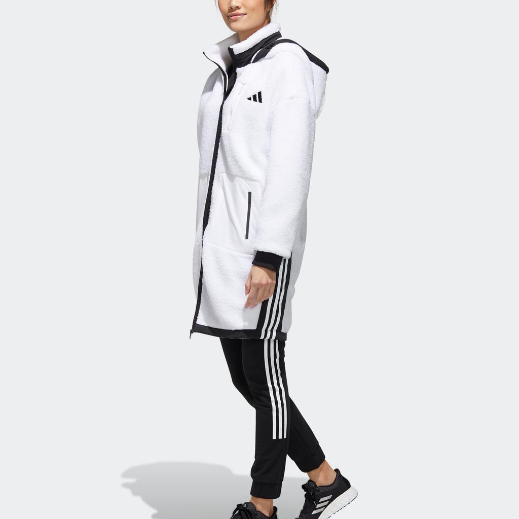 Adidas Městská Boa Dlouhá Bunda Fleece Teplá Středně Dlouhá Bunda s Kapucí Dámská Bunda Bílá GM1427