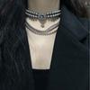 Stars Pendant Grey Pearl Long Tassel Necklace Multilayer Stacked Cross Clavicle Chain  Daily Wear