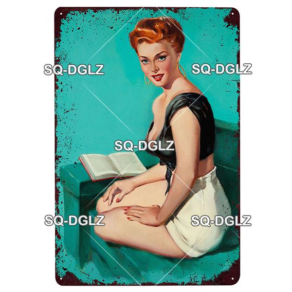 [SQ-DGLZ] Pinup Girl Plakette Metall Vintage Bar Möbel Teller Garagenschild Vintage Deko Man Cave Dekoration Geschenk