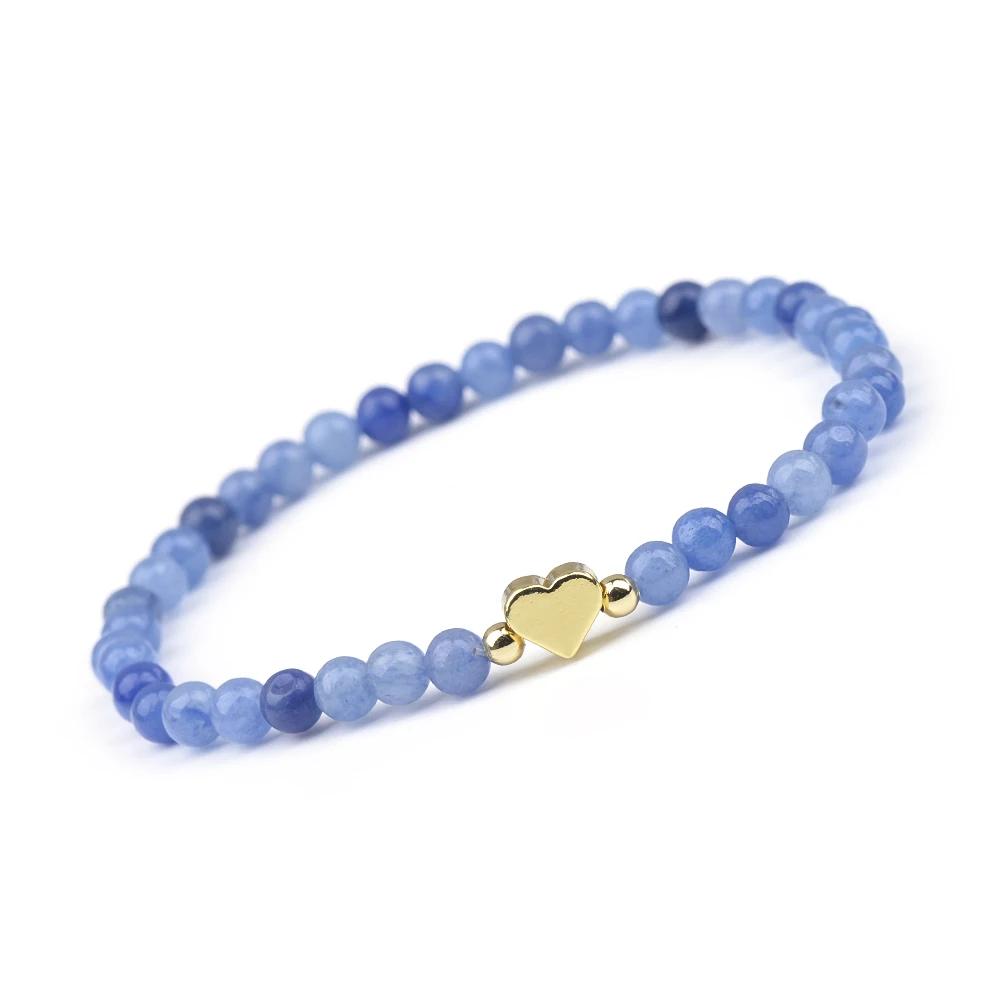 1pc Fashion 4mm Natural Stone Beads Heart Charm Stretchable Bracelet For Women Daily Jewelry