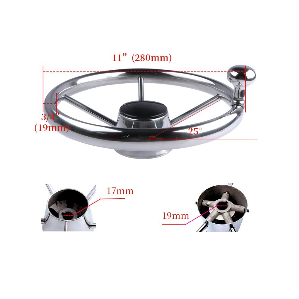 Boat Accessories  Steering Wheel With knob Stainless Steel 5 Spoke 25 Degree 11'' For Marine Yacht