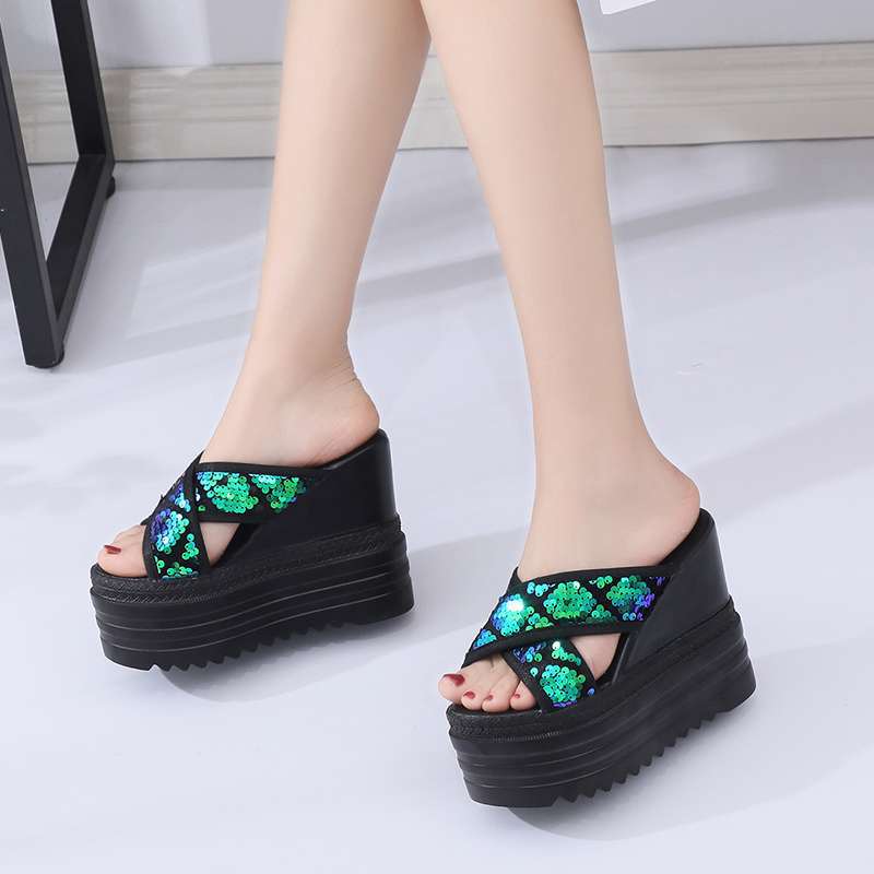 Slippers Women's Outer Wear 2020 Summer New Fashion Versatile Cross High Heel Thick Bottom Slope Heel Heightening Sandals Tide