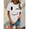 European Size Women's Short Sleeve Crew Neck T-Shirt - Blouse with Elegant Subtle Print, Casual - Top