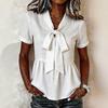 Women's Short Sleeve Blouse with Tie - Casual Loose Fit Color Front Shirt for Daily Wear