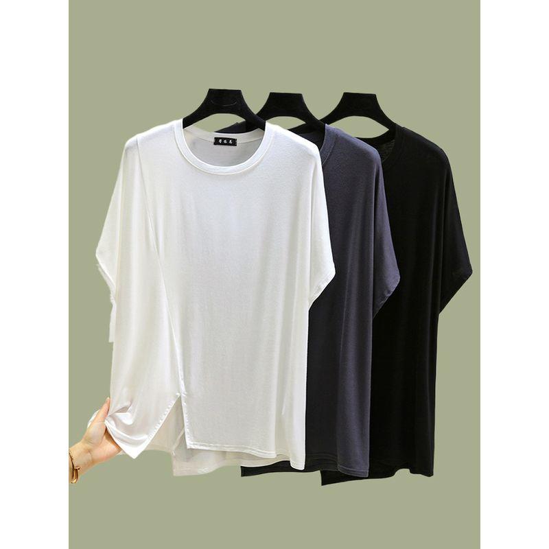 K-style Modal Asymmetrical Short-Sleeved T-shirt Women's Summer Thin Western Style Leisure Plus Size Loose Versatile Bottoming Top
