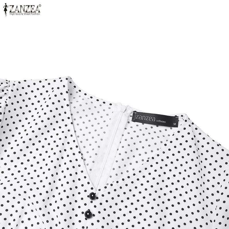 ZANZEA Women Casual V-Neck Polka Dot Print Short Sleeve Dress