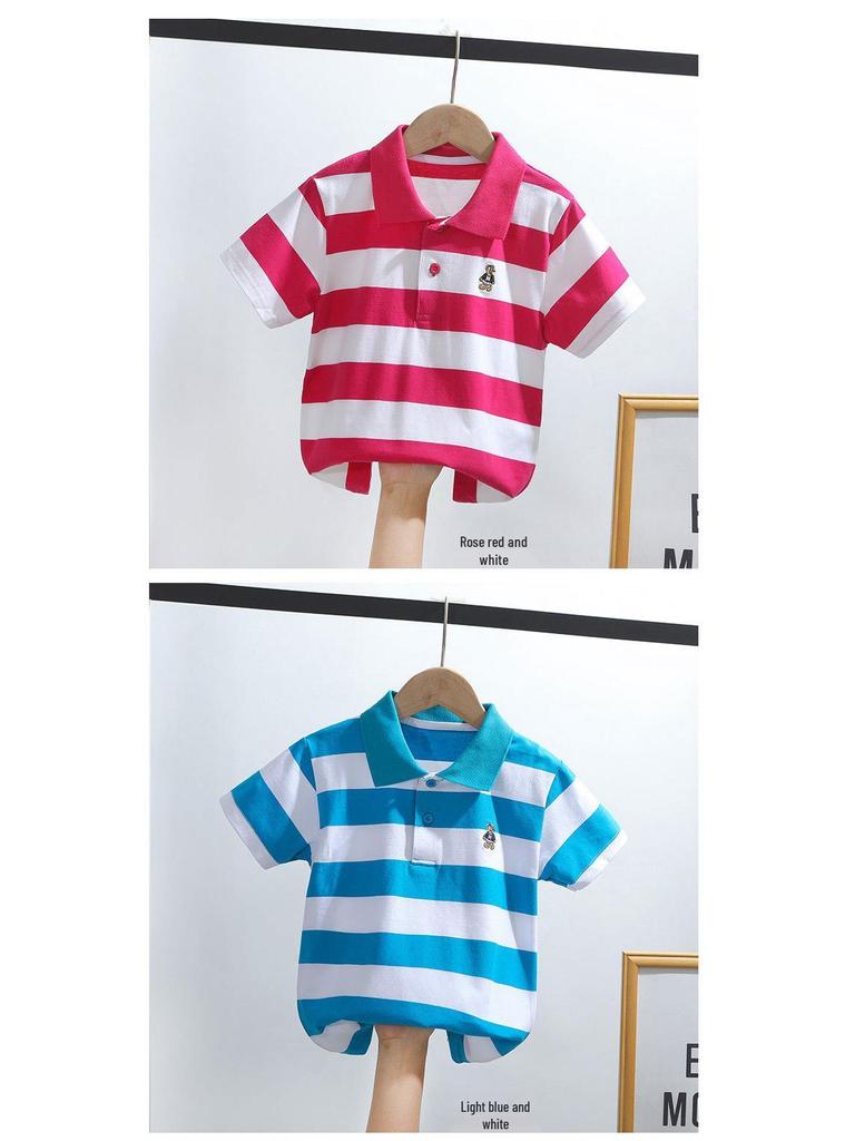 Kids' Korean Striped Cotton Polo Shirt: Short-Sleeved T-Shirt for Boys, Sizes 0-16, Summer Children's Clothing