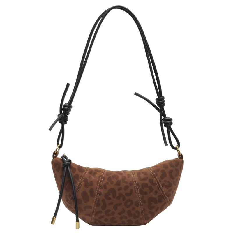 Wildleder Halbmond Mini-Taschen Stilvolles Zugband-Design, Leopard- und Uni-Farben, Goldene Akzente Kompakt, Trendig Vielseitig für Freizeit-Outfits