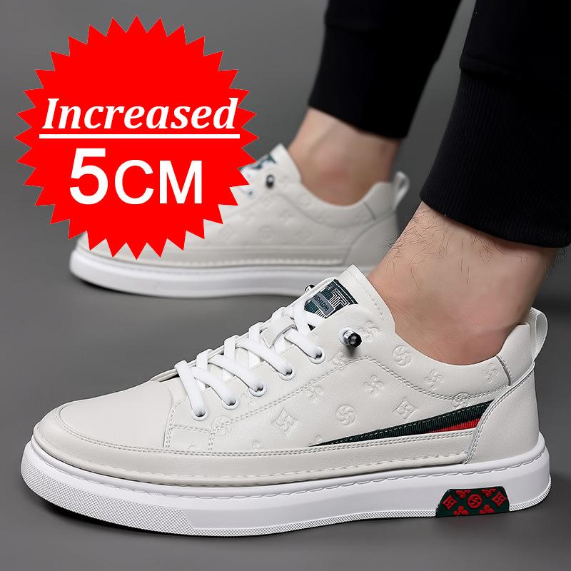Herren Sneakers Atmungsaktive Schuhe mit Erhöhung Mode Weiche Lederschuhe mit verstecktem Absatz 5CM Sport Casual Schuhe