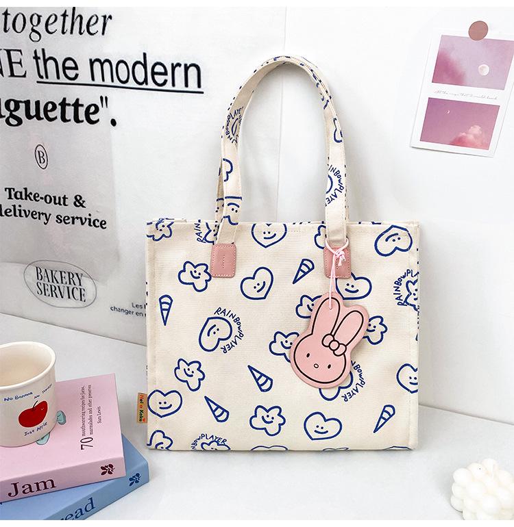 Cute Cartoon Canvas Shoulder Bag - Large Capacity, Fashionable & Versatile Heart Tote for Women