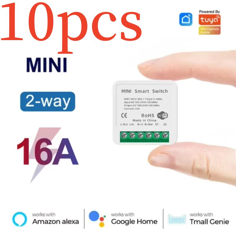 1pc 16A Mini Wifi DIY Light Switches Module 2-way Control Work With Tuya Smart Life Alexa Alice Google Home