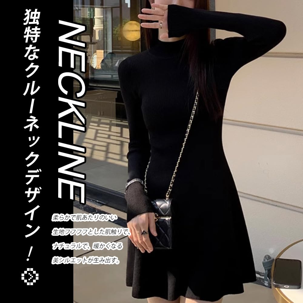 PHOLEEY Knit Dress with Fishtail Half Short Long Perfect for and Office Women's Skirt, Turtleneck, Slimming, Length, Sleeves, Fall/Winter, Elegant,