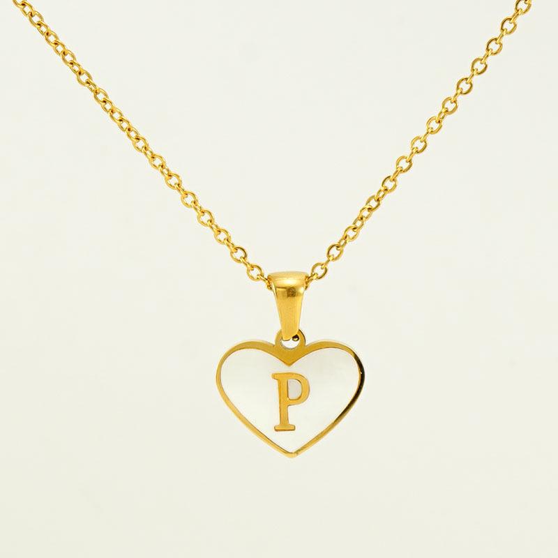 Personalized Heart Letter Necklace: Stainless Steel & Natural Shell Clavicle Chain