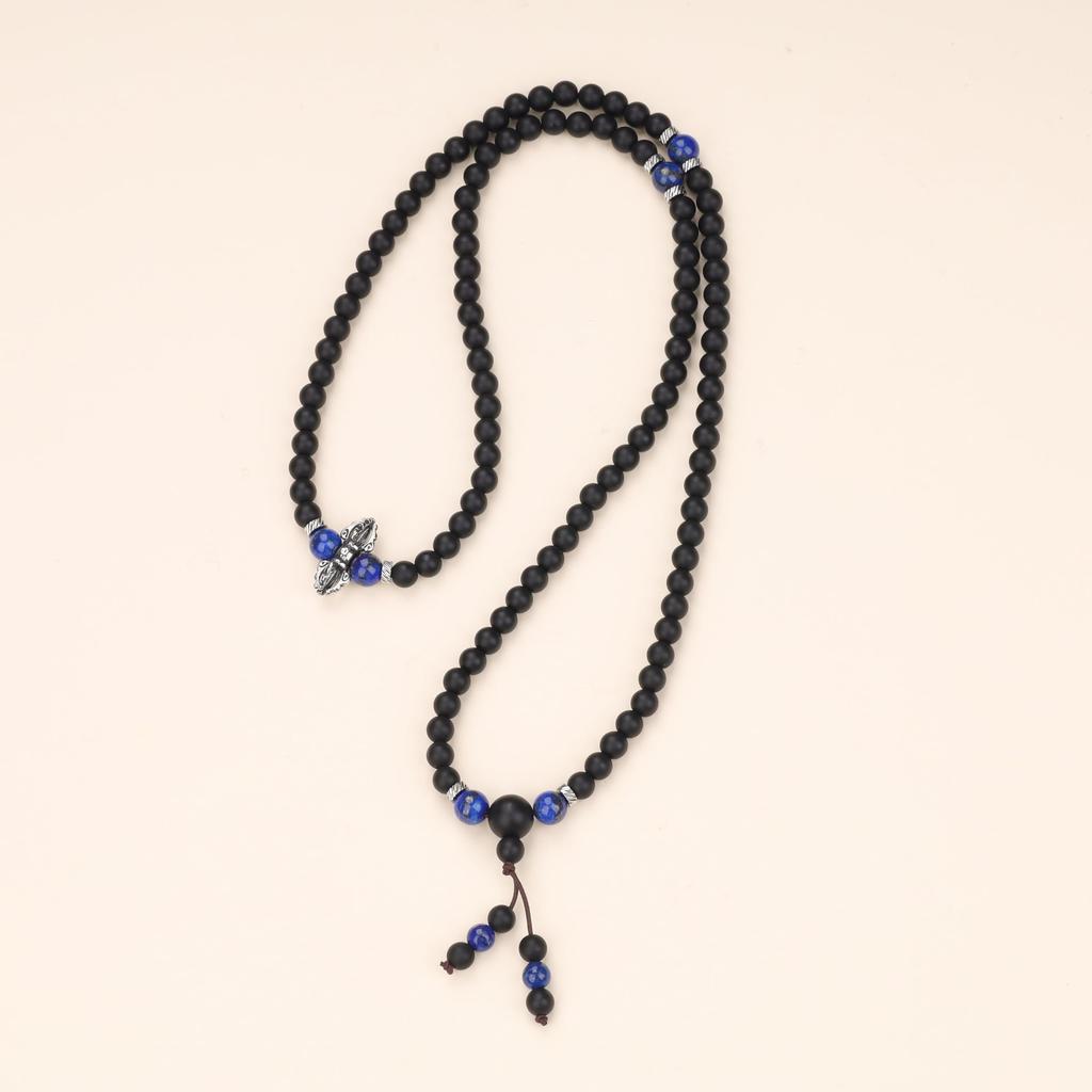 Vajra Pestle 108 Beads Lapis Lazuli Matte Onyx Power Stone Necklace Bracelet Prayer Beads for Men Women [Coai]