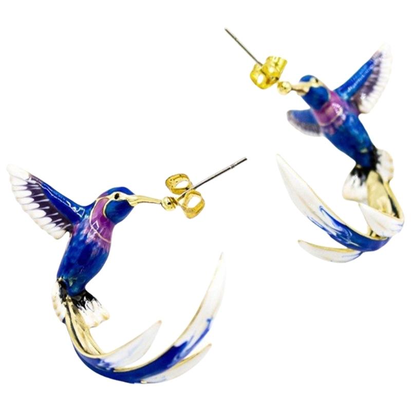 

Stylish Hummingbird Enamel Earrings Sturdy Alloy Fashion Accessories for Daily Wear Trendy Women Outfits Daily Use
