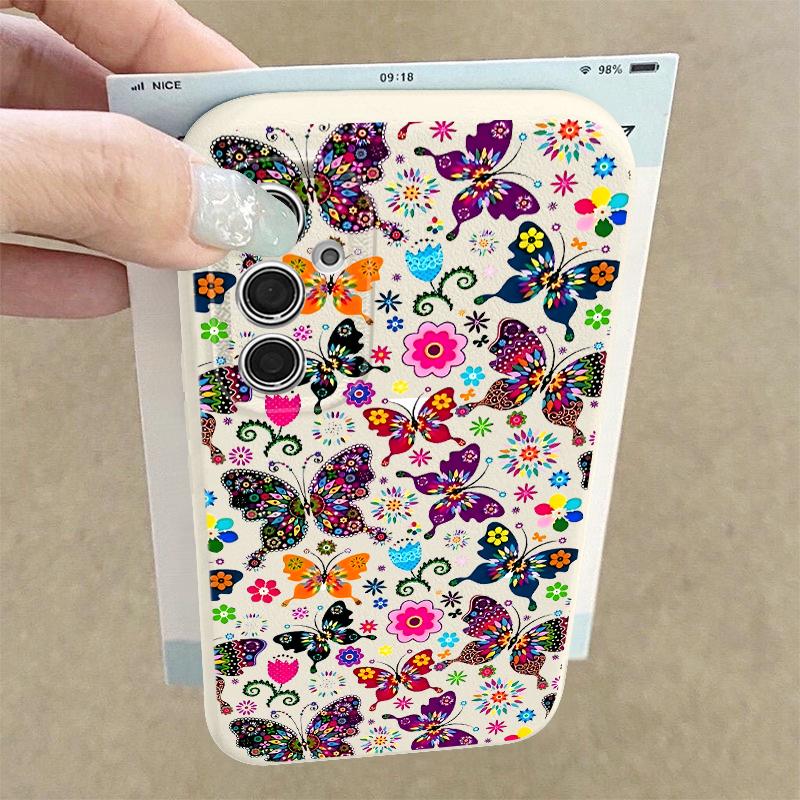 Soft Case For Samsung Galaxy A57 A37 A17 A56 A16 A55 A54 A15 A36 A26 INS Retro Butterfly Pattern Leather Texture TPU Phone Cover