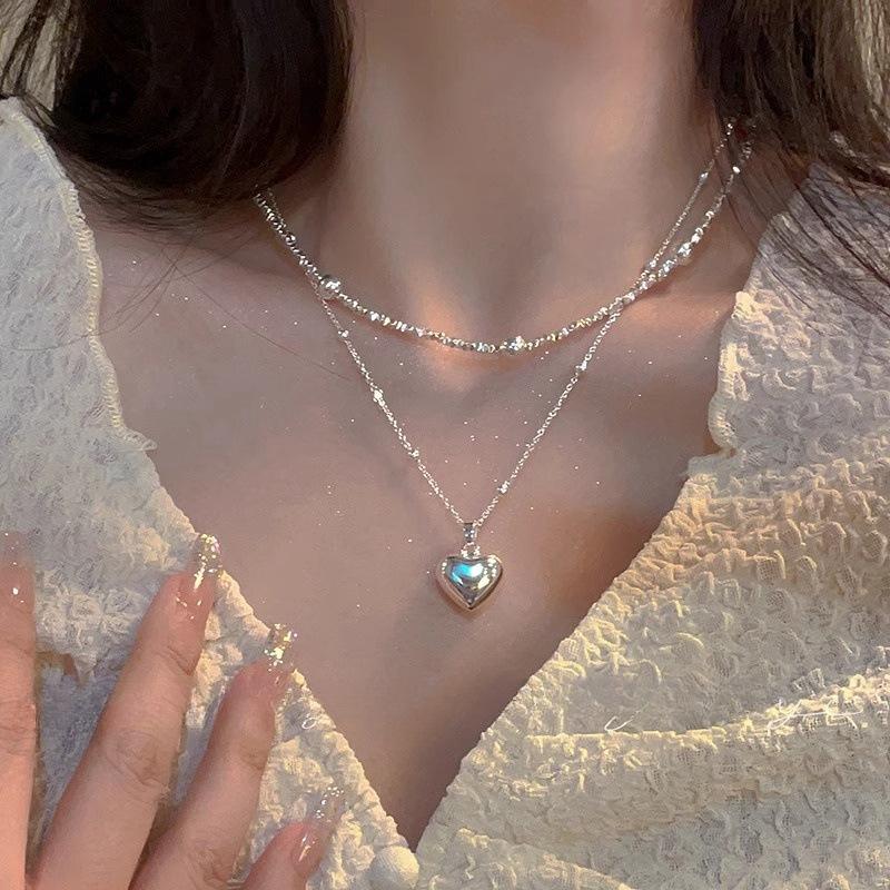 Korean Version of Love Necklace Silver Neck Chain Ins Wind Versatile Stacked Collarbone Chain